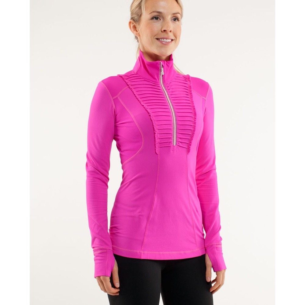 Lululemon Run: Your Heart Out Pullover Pink Ruffle Pleated‎ Bib Long Sleeve Top